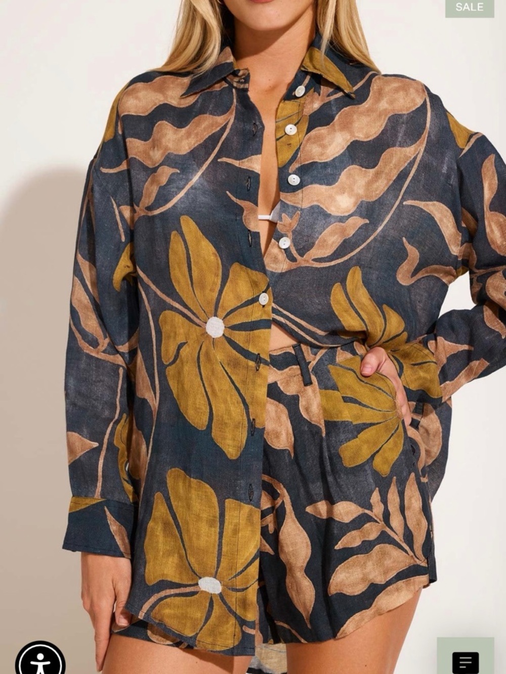 Playa Linen Boyfriend Shirt and shorts - Kelp Flower EcoLinen